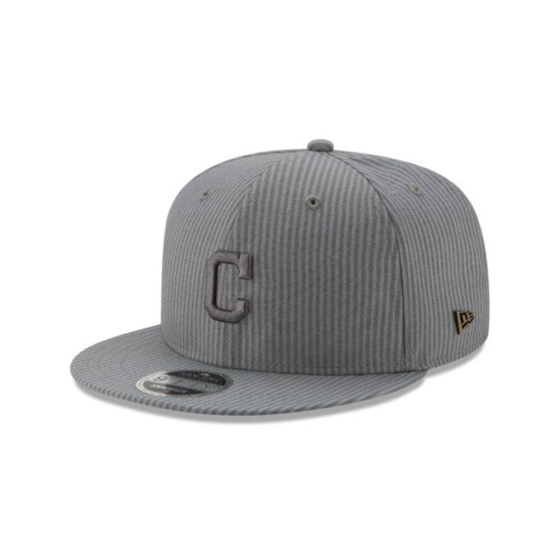 MLB Cleveland Indians Seersucker Black Label 9Fifty Snapback (VDF8196) - Grey New Era Caps